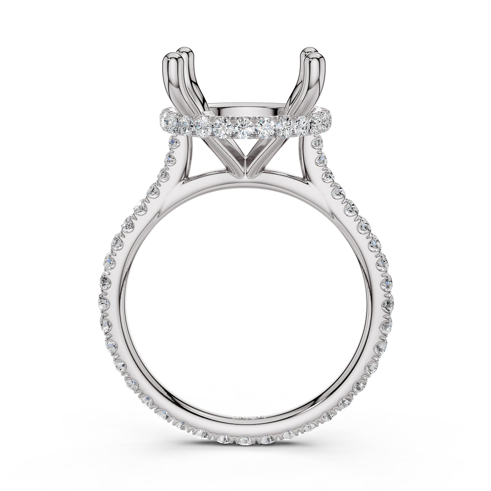 Cathedral Style Halo French U Pave Set Semi Mount Lab Grown Diamond Engagement Ring 0.55Ct.